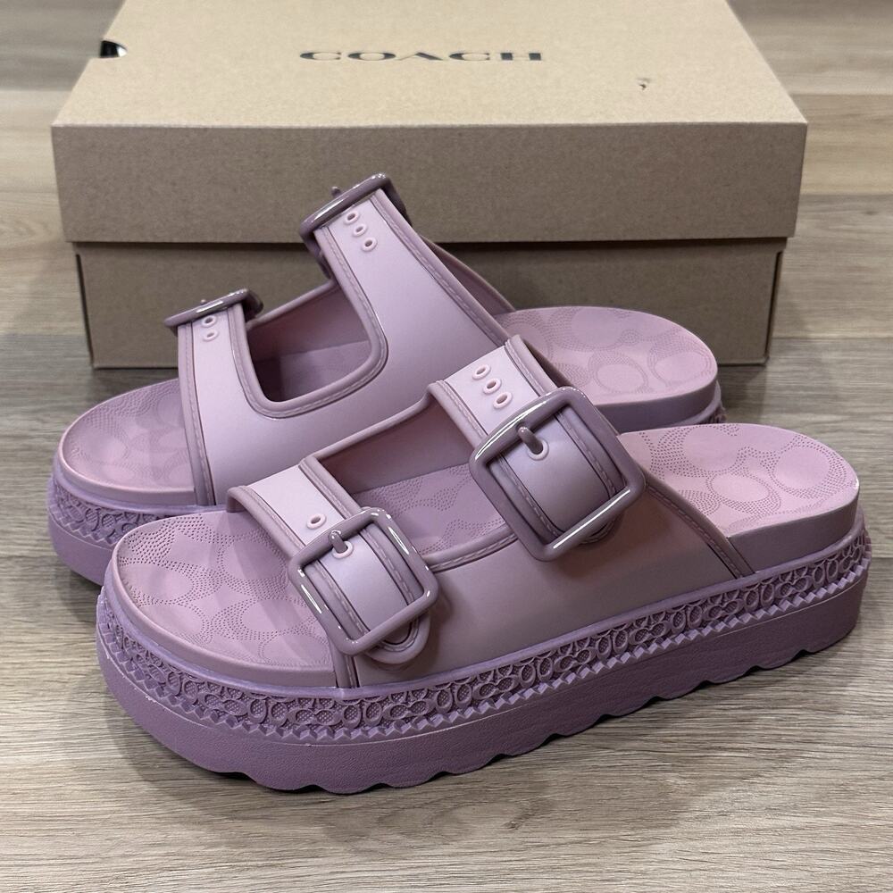 Coach NIB Lainey Lilac Purple Rubber Women's 7 Slides Sandals SOLD OUT Online